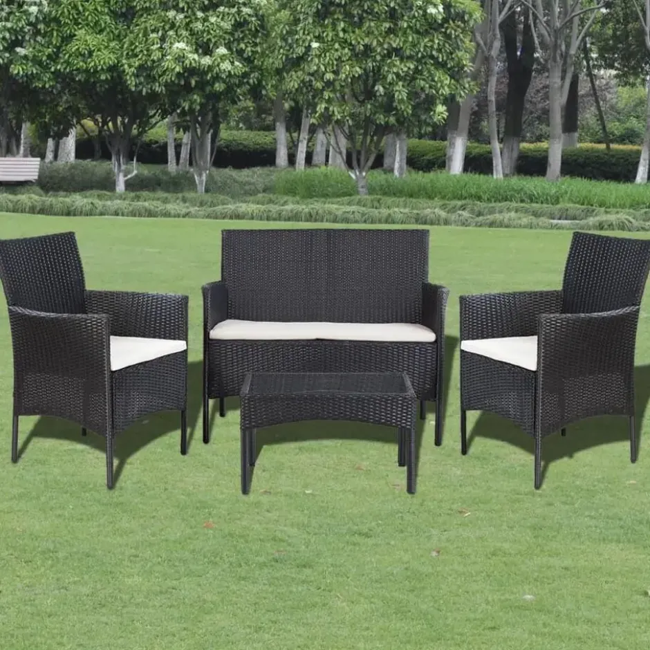 vidaXL - Bankset - Zwart - Poly rattan