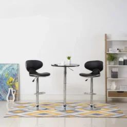 vidaXL Barstoelen met Rugleuning en Chromen Voet - Zwart - Kunstleer - 2 Stuks