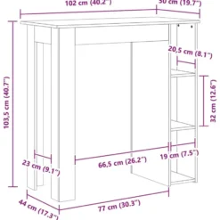 vidaXL - Bartafel met schappen - Zwart eiken - Bewerkt hout - 102x50 cm
