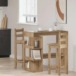 vidaXL - Bartafel met schappen - Artisanaal eiken - Bewerkt hout - 100x48 cm