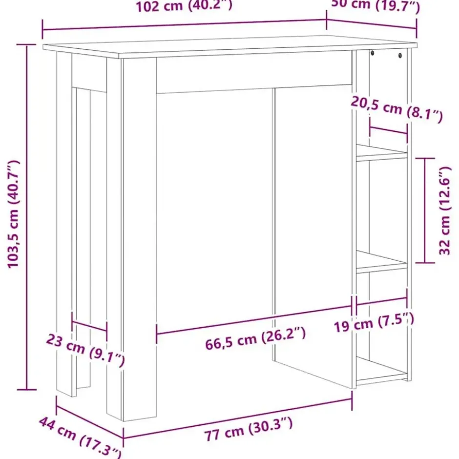 vidaXL - Bartafel met schappen - Grijs sonoma eiken - Bewerkt hout - 100x50 cm