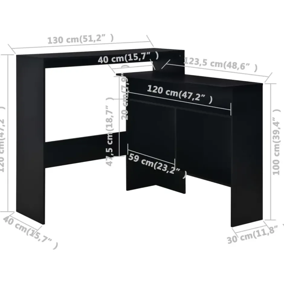 vidaXL - Bartafel - Zwart - Bewerkt hout