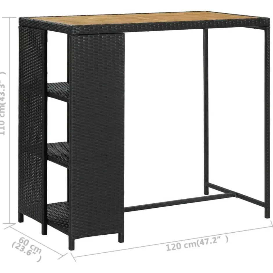 vidaXL - Bartafel - Zwart - Poly rattan