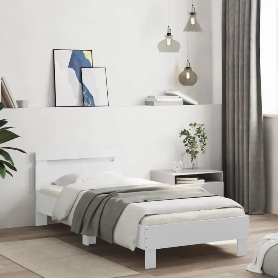 vidaXL - Bed frame met hoofdbord - Wit - Bewerkt hout - 100x200 cm