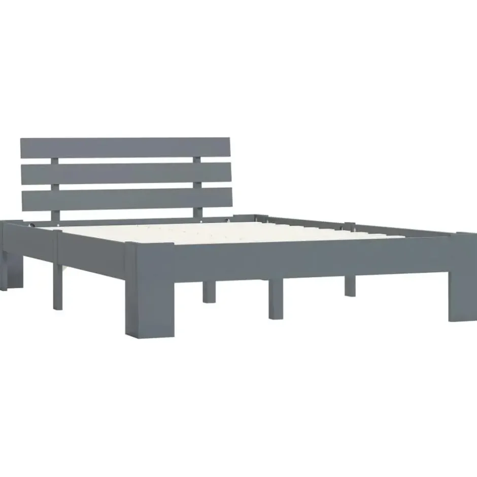 vidaXL - Bed frame met hoofdbord - Grijs - Massief grenenhout - 120x200 cm