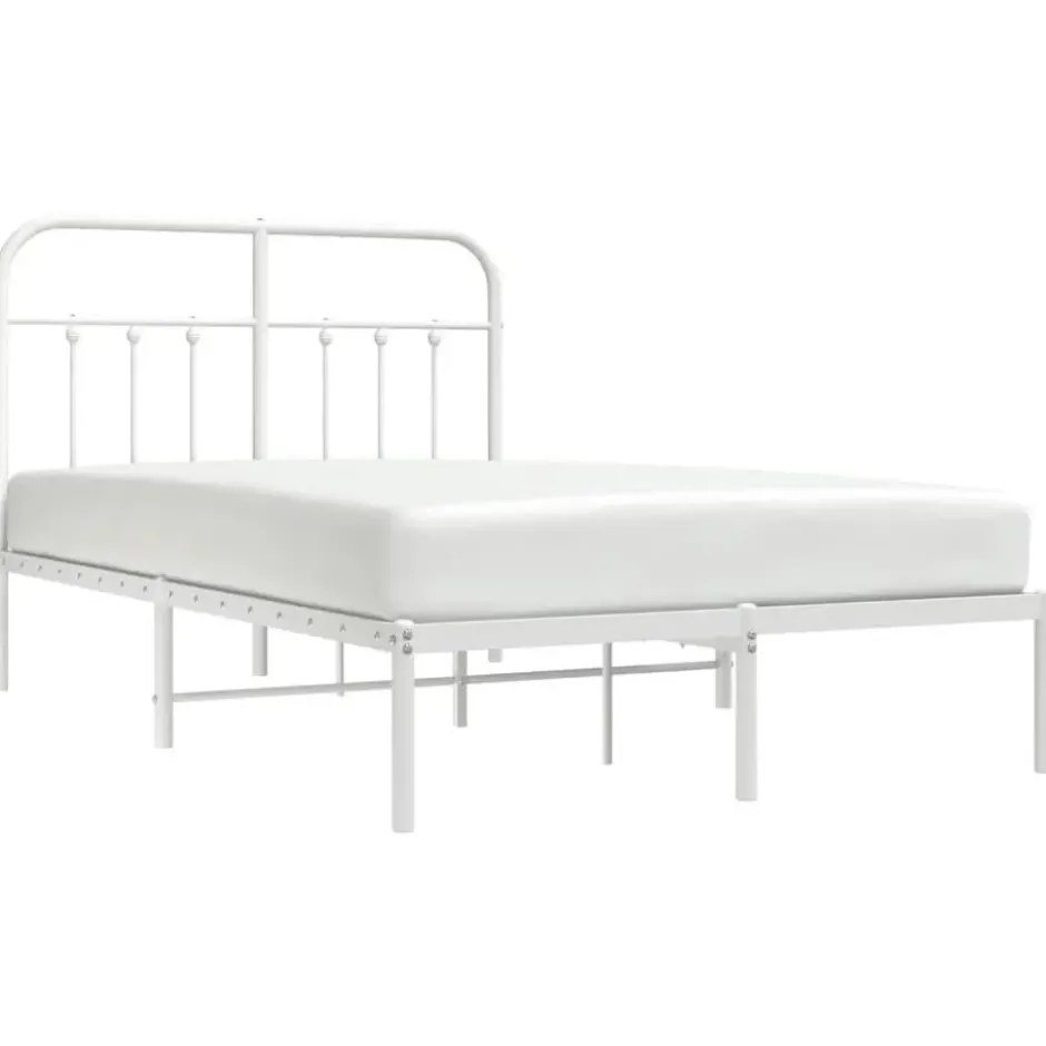 vidaXL - Bed frame met hoofdbord - Wit - Metaal - 120x200 cm