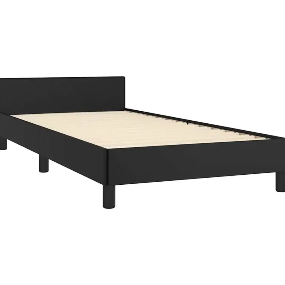 vidaXL - Bed frame met hoofdeinde zonder matras - zwart kunstleer - 90x200 cm
