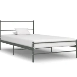 vidaXL - Bed frame met hoofdeinde - Grijs - Metaal - 90x200 cm