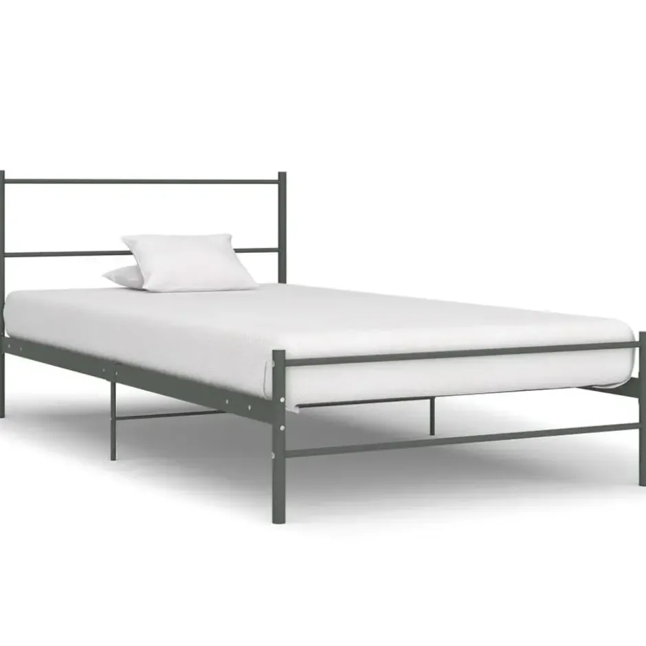 vidaXL - Bed frame met hoofdeinde - Grijs - Metaal - 90x200 cm