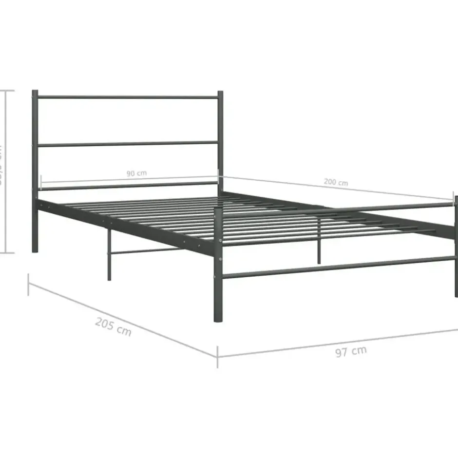 vidaXL - Bed frame met hoofdeinde - Grijs - Metaal - 90x200 cm