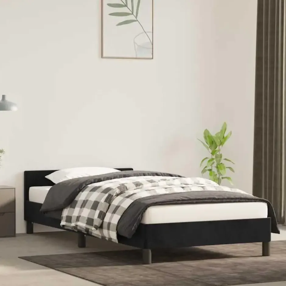 vidaXL - Bed frame met hoofdeinde zonder matras - Zwart - Fluweel - 80x200 cm