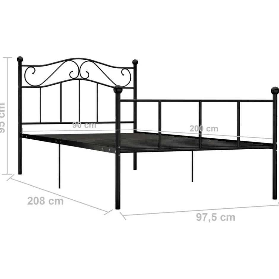 vidaXL - Bed frame met hoofdeinde en lattenbodem - Zwart - Metaal - 90x200 cm