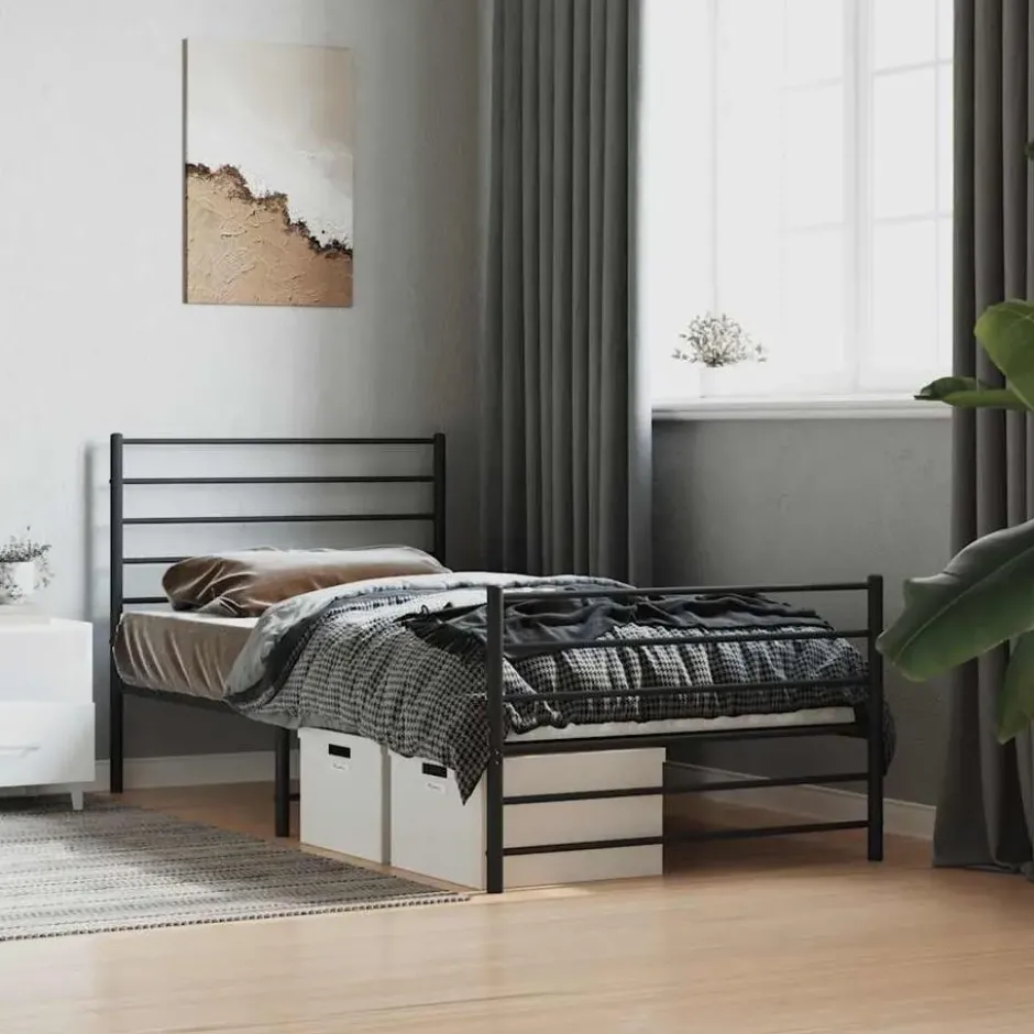 vidaXL - Bed frame met hoofdeinde - Zwart - Metaal - 90x200 cm
