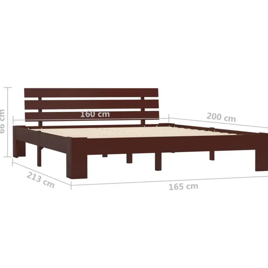 vidaXL - Bed frame met hoofdeinde - Donkerbruin - Grenenhout - 160x200 cm