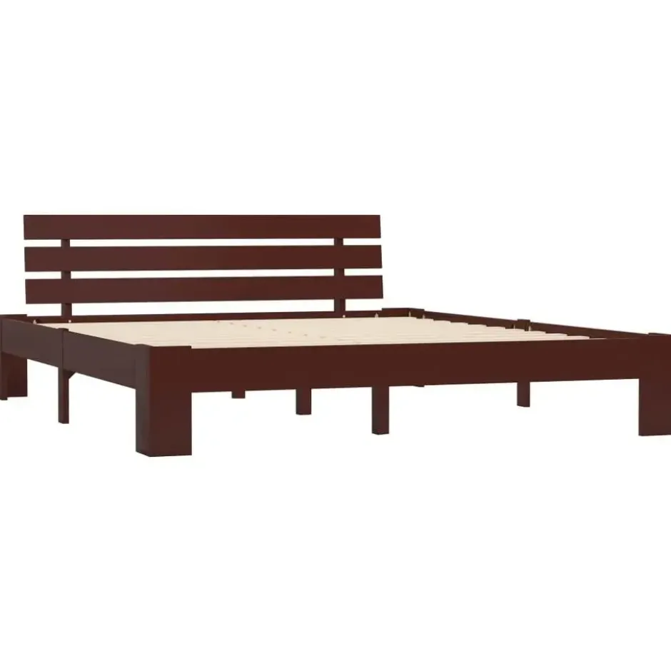 vidaXL - Bed frame met hoofdeinde - Donkerbruin - Grenenhout - 160x200 cm