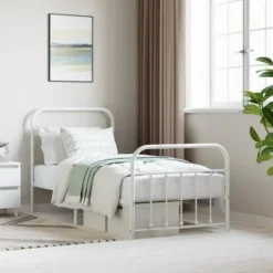 vidaXL - Bed frame met hoofd- en voeteneinde - Wit - Metaal - 90x190 cm
