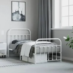 vidaXL - Bed frame met hoofd- en voeteneinde - Wit - Metaal - 90x190 cm