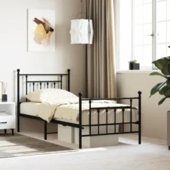 vidaXL - Bed frame met hoofd- en voeteneinde - Zwart - Metaal - 90x190 cm