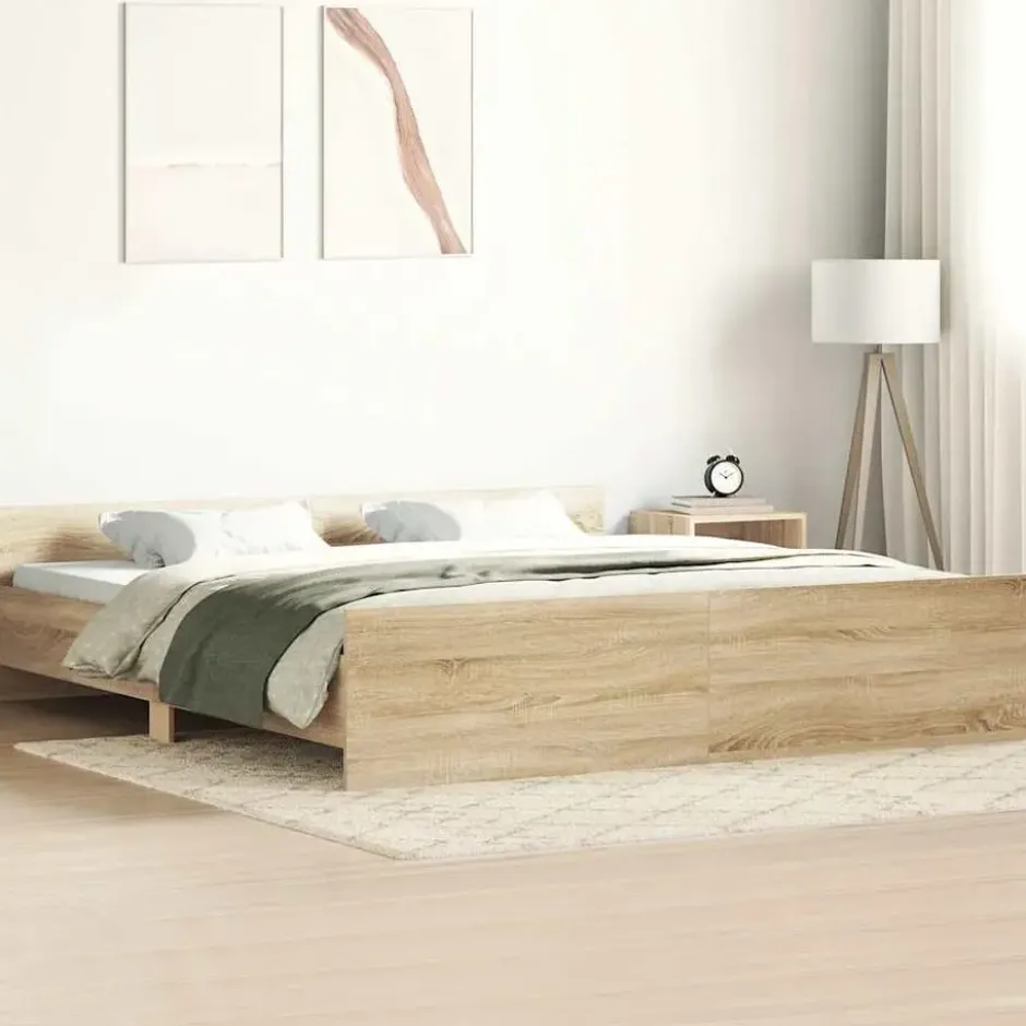 vidaXL - Bed frame met hoofd- en voeteneinde - Sonoma eikenkleur - 160x200 cm