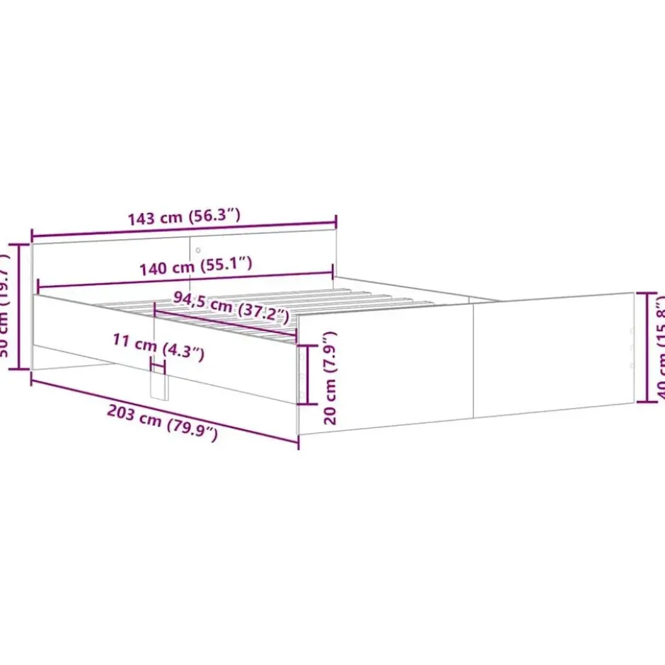 vidaXL - Bed frame met hoofd- en voeteneinde - Wit - 140x200 cm