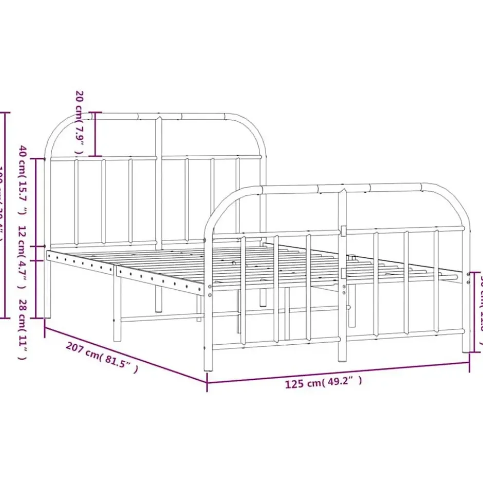 vidaXL - Bed frame met hoofd- en voeteneinde - Wit - Metaal - 120x200 cm
