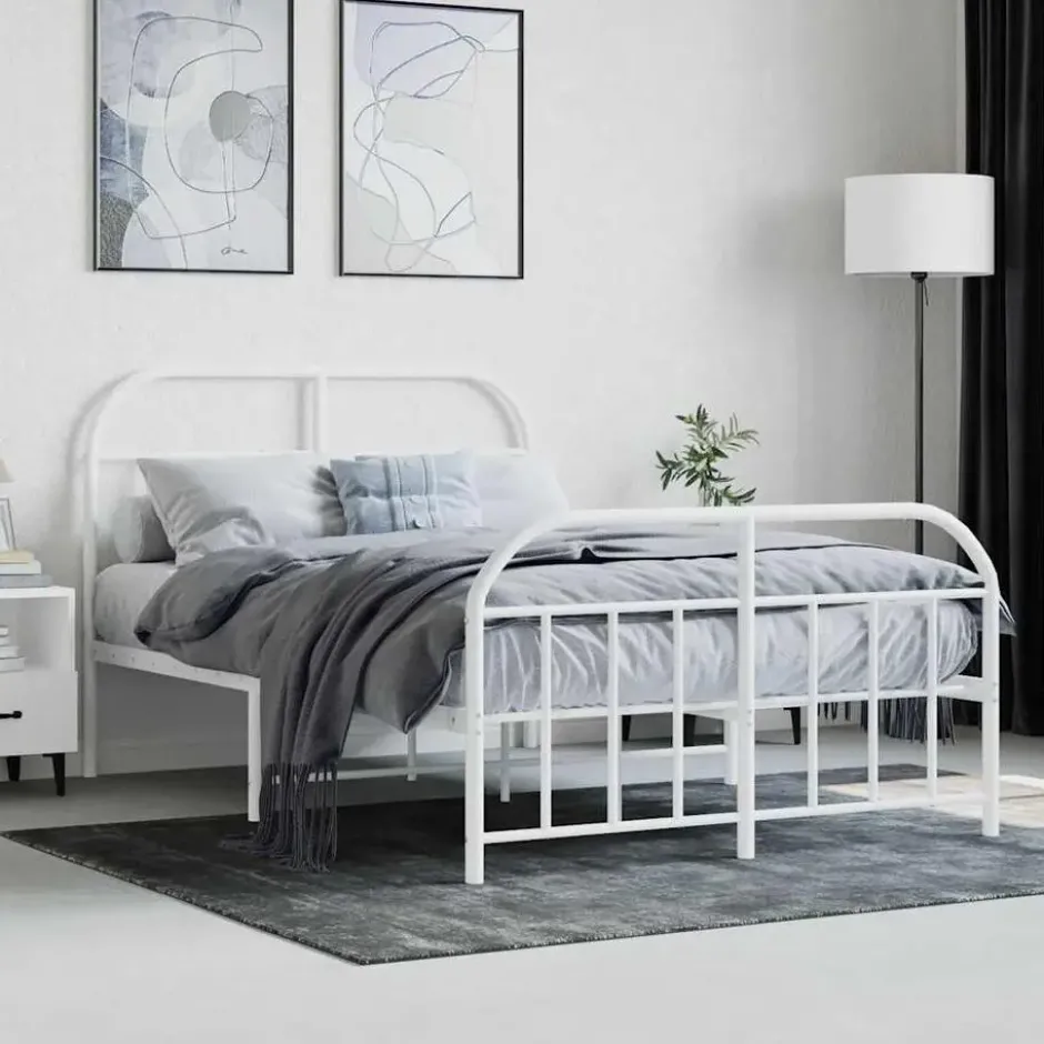 vidaXL - Bed frame met hoofd- en voeteneinde - Wit - Metaal - 120x200 cm