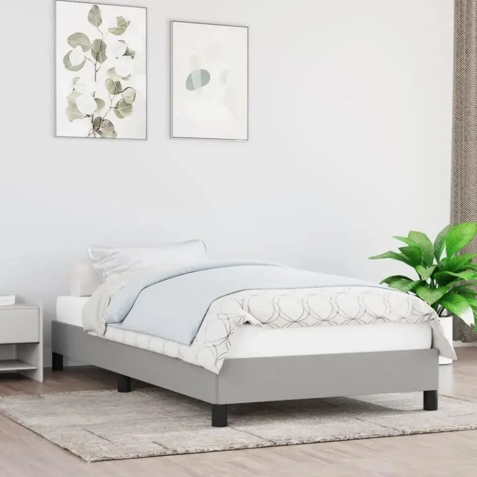 vidaXL - Bed frame met hout lattenbodem - Lichtgrijs - Stof - 90x200 cm