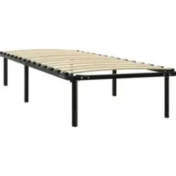 vidaXL - Bed frame met hout lattenbodem - Zwart - Metaal - 90x200 cm