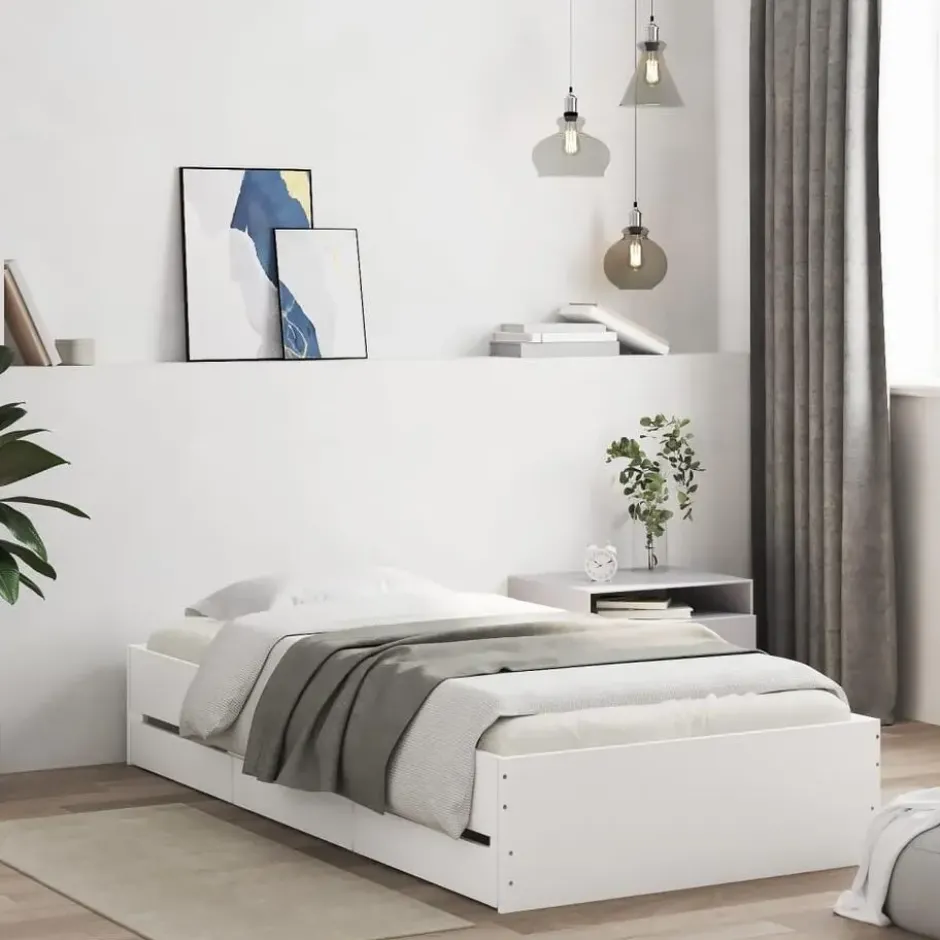 vidaXL - Bed frame met lades - Wit - Bewerkt hout - 90x200 cm