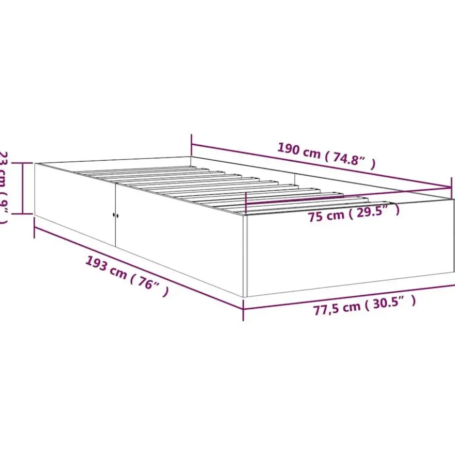 vidaXL - Bed frame met lattenbodem - Naturel - Massief hout - 75x190 cm
