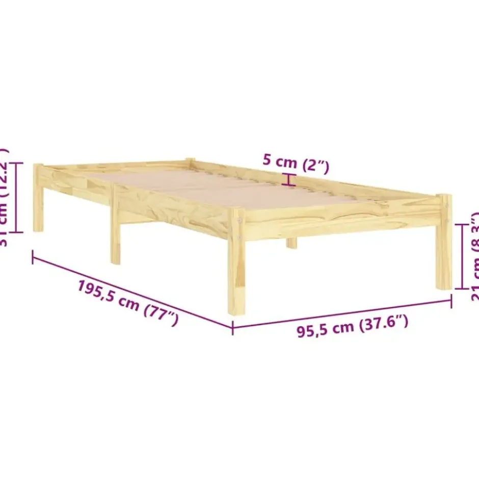 vidaXL - Bed frame met lattenbodem - Naturel - Massief grenenhout - 90x190 cm