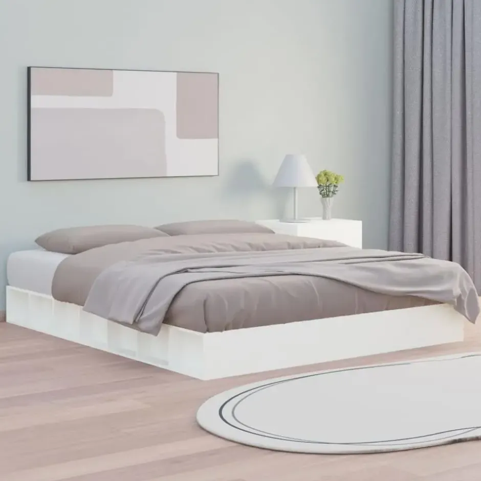 vidaXL - Bed frame met opbergruimte - Wit - Massief hout - 140x200 cm