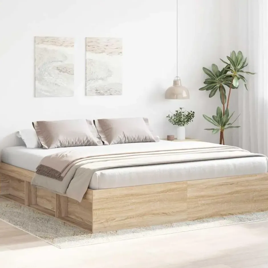 vidaXL - Bed frame met opbergruimte - Sonoma eikenkleurig - Hout - 200x200 cm