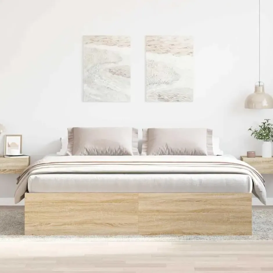 vidaXL - Bed frame met opbergruimte - Sonoma eikenkleurig - Hout - 200x200 cm