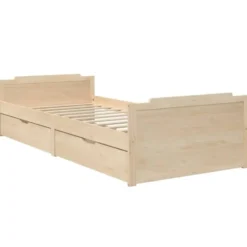 vidaXL - Bed frame met twee lades - Naturel - Massief grenenhout - 90x200 cm