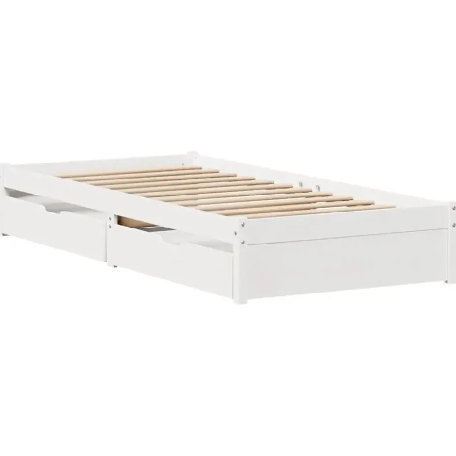vidaXL - Bedframe zonder matras massief grenenhout wit 75x190 cm