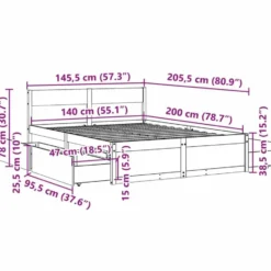 vidaXL - Bed incl. hoofdbord en lades - Massief grenenhout - 140x200 cm