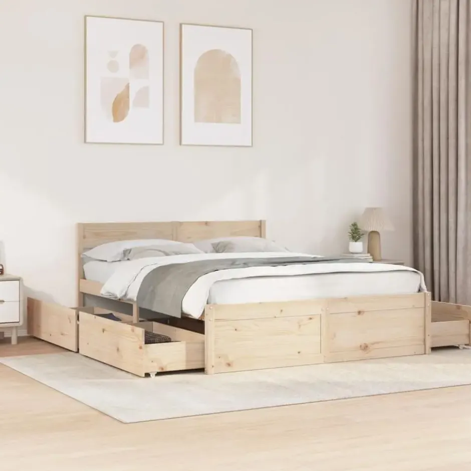 vidaXL - Bed incl. hoofdbord en lades - Massief grenenhout - 140x200 cm