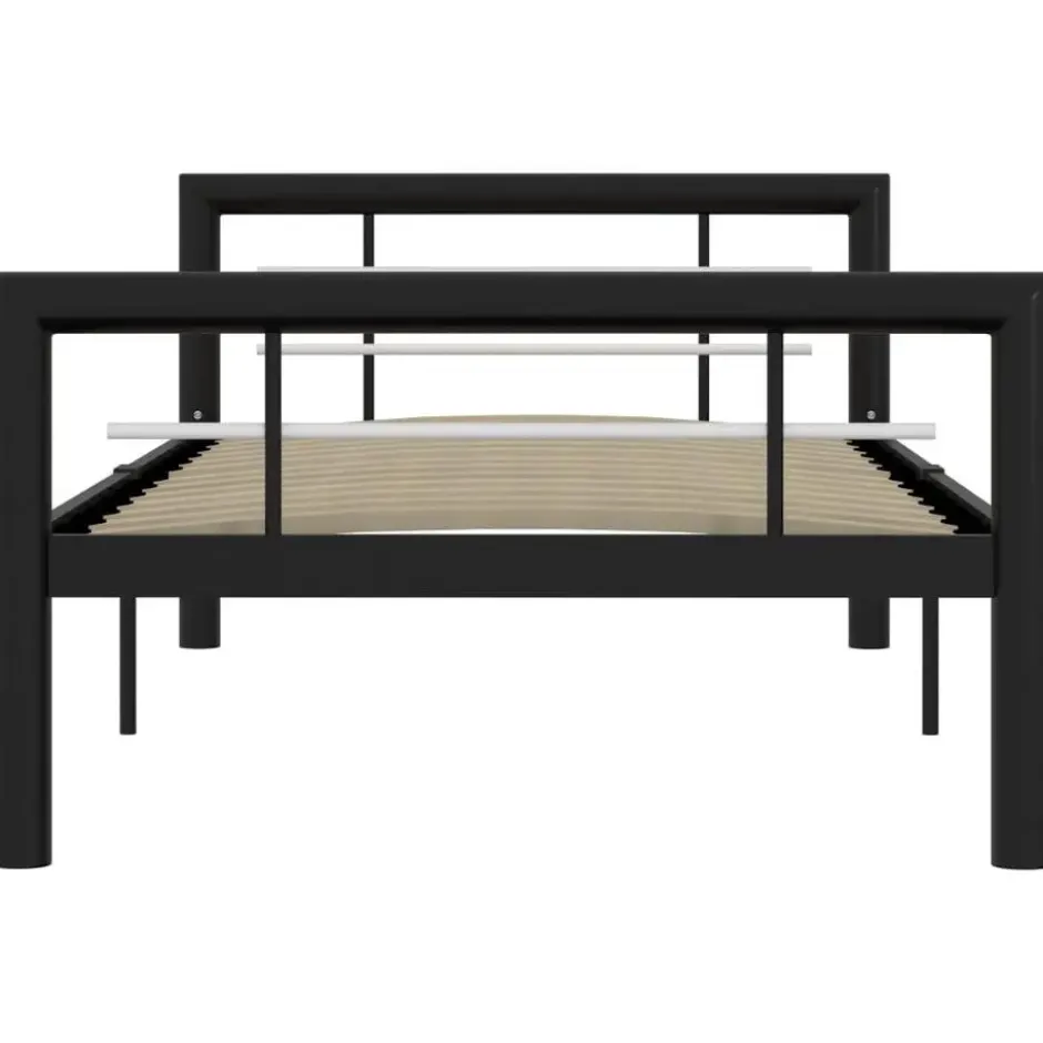 vidaXL - Bed met hoofd- en voeteneinde - Zwart en wit - Metaal - 100x200 cm