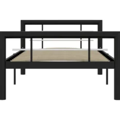 vidaXL - Bed met hoofd- en voeteneinde - Zwart en wit - Metaal - 100x200 cm