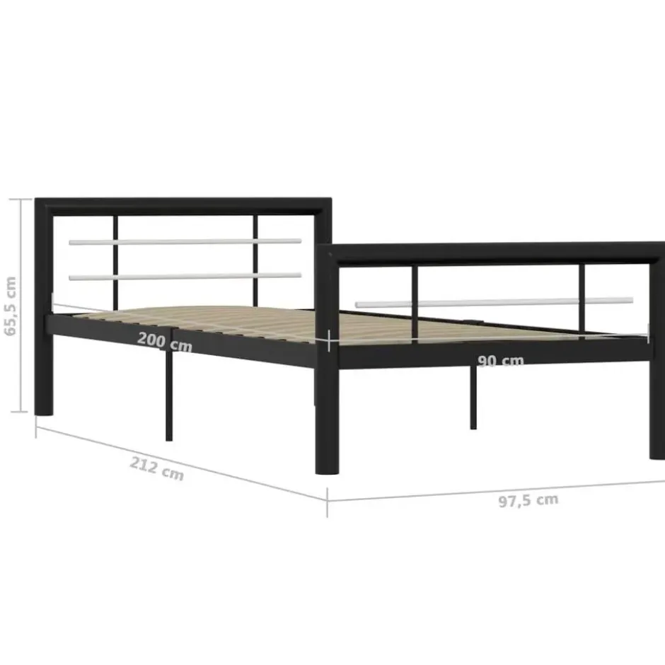 vidaXL - Bed met hoofd- en voeteneinde - Zwart en wit - Metaal - 100x200 cm