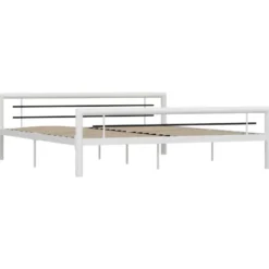 vidaXL - Bed met hoofd- en voeteneinde - Wit en zwart - metaal - 180x200 cm