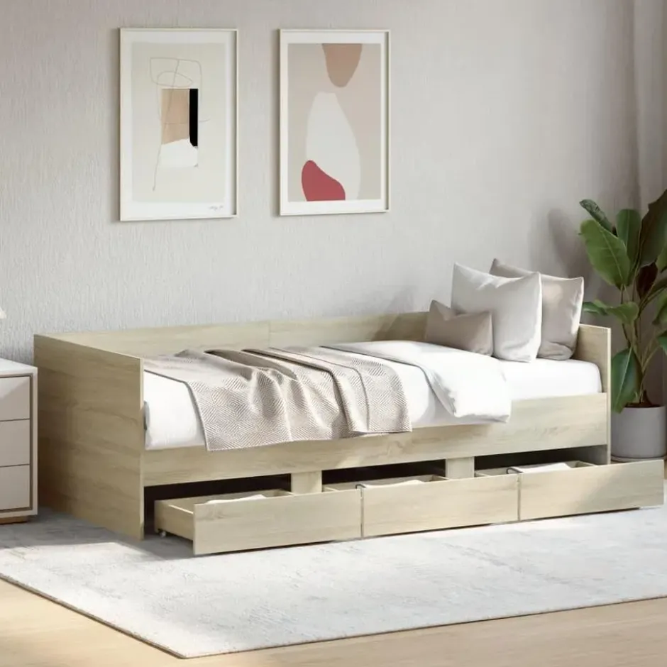 vidaXL - Bed met lades - Sonoma eikenkleurig - Hout - 90 x 200 cm