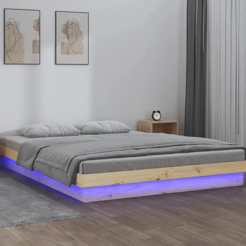 vidaXL - Bed met LED - Naturel - Massief hout - 120x200 cm
