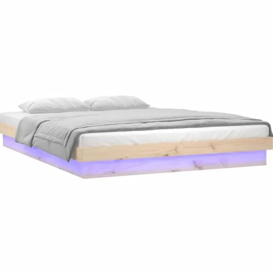vidaXL - Bed met LED - Naturel - Massief hout - 120x200 cm