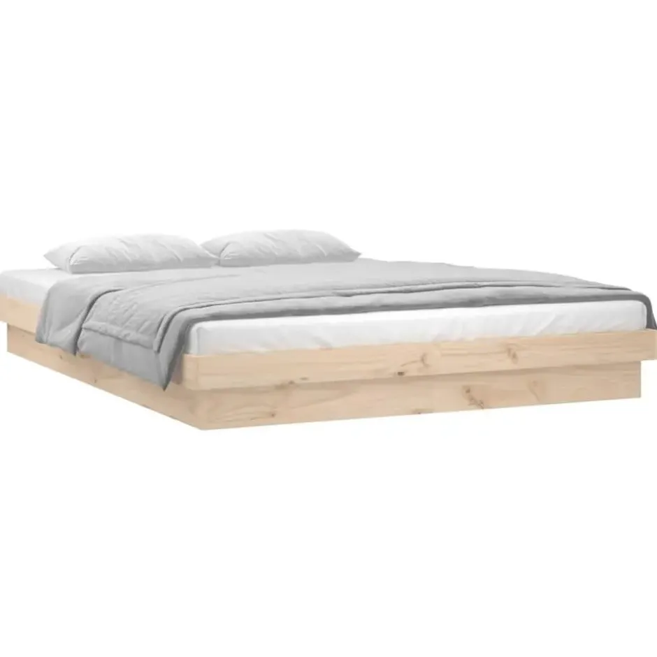 vidaXL - Bed met LED - Naturel - Massief hout - 120x200 cm