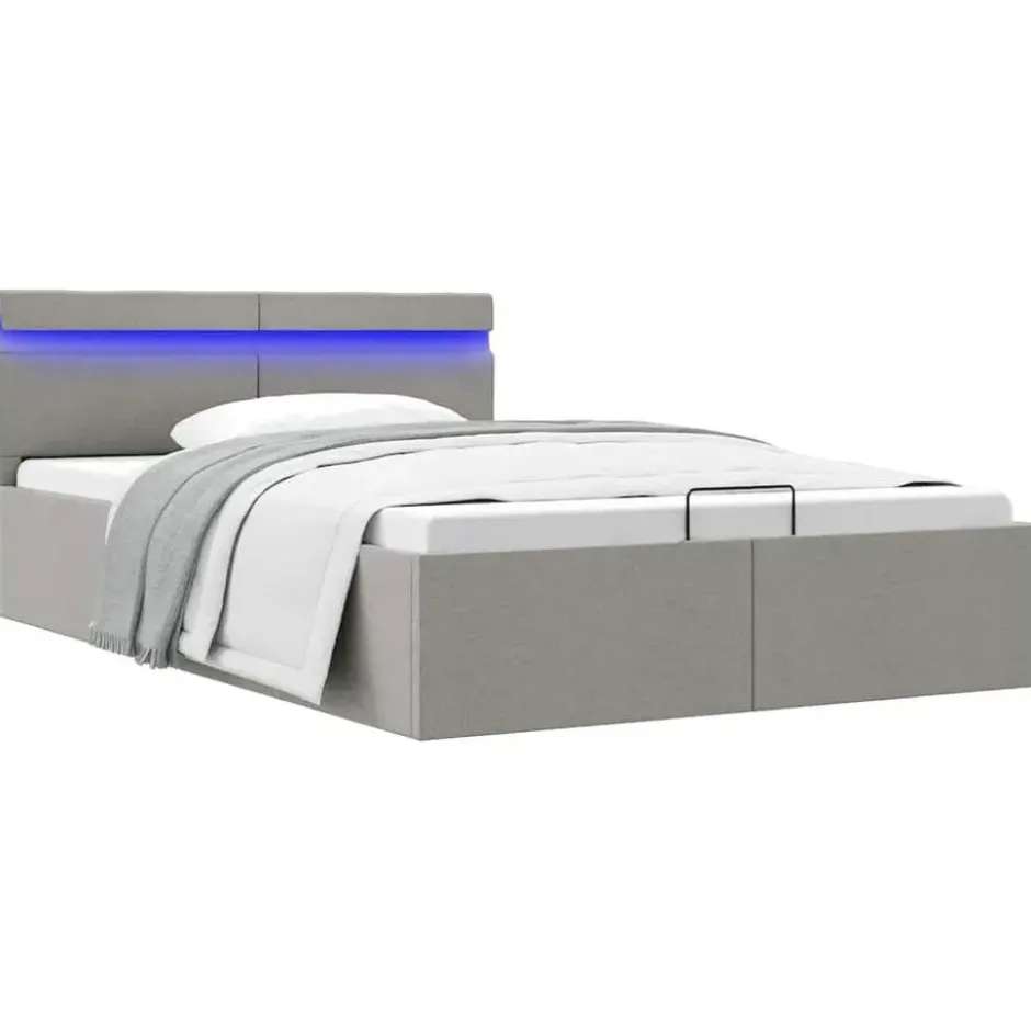 vidaXL - Bed met opbergruimte en LED - lichtgrijs - stof - 120x200 cm