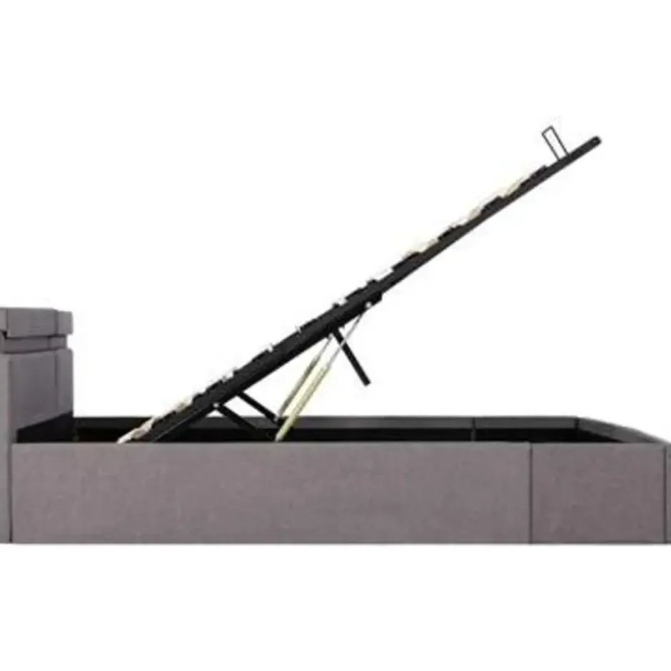 vidaXL - Bed met opbergruimte en LED - Hydraulische - Taupe - stof - 160x200 cm