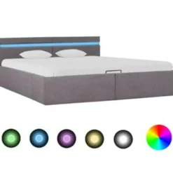 vidaXL - Bed met opbergruimte en LED - Hydraulische - Taupe - stof - 160x200 cm