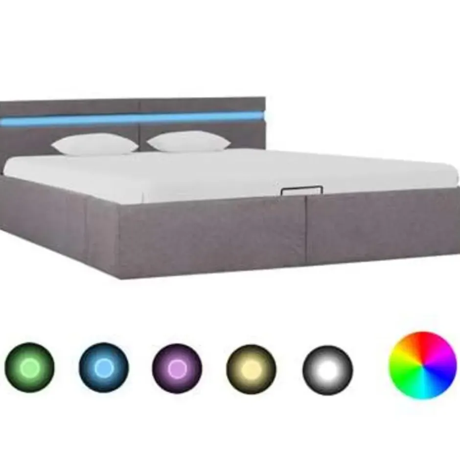 vidaXL - Bed met opbergruimte en LED - Hydraulische - Taupe - stof - 160x200 cm